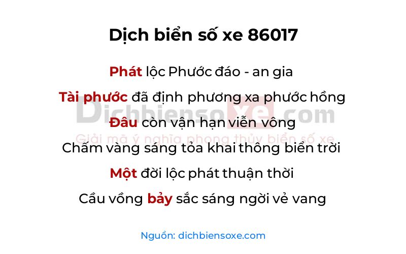 Dịch thơ biển số 86017