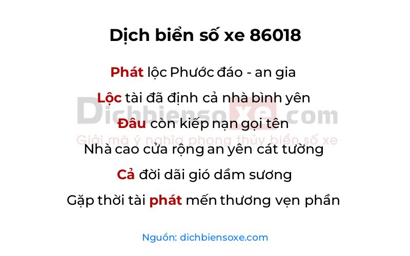 Dịch thơ biển số 86018