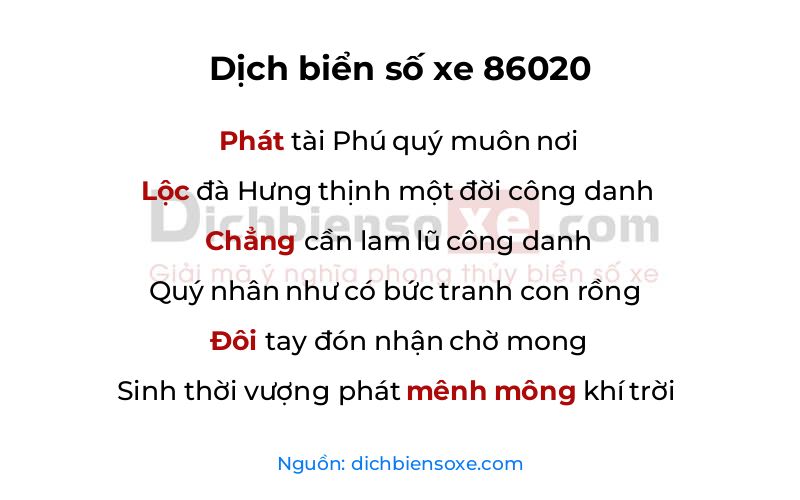 Dịch thơ biển số 86020