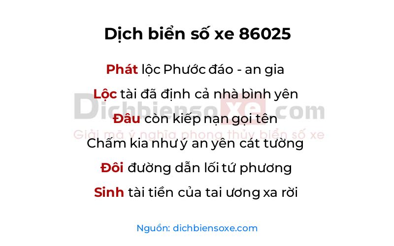 Dịch thơ biển số 86025