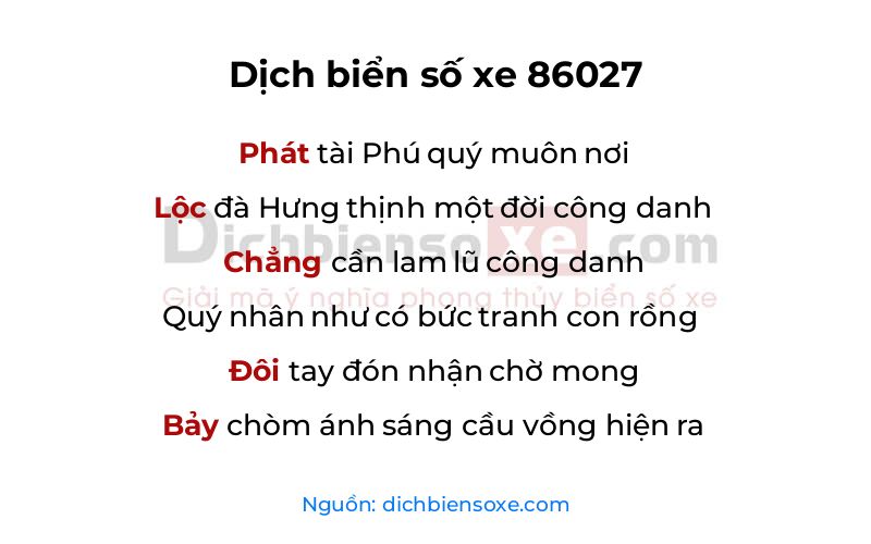 Dịch thơ biển số 86027