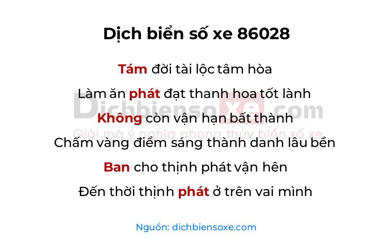 Dịch thơ biển số 86028
