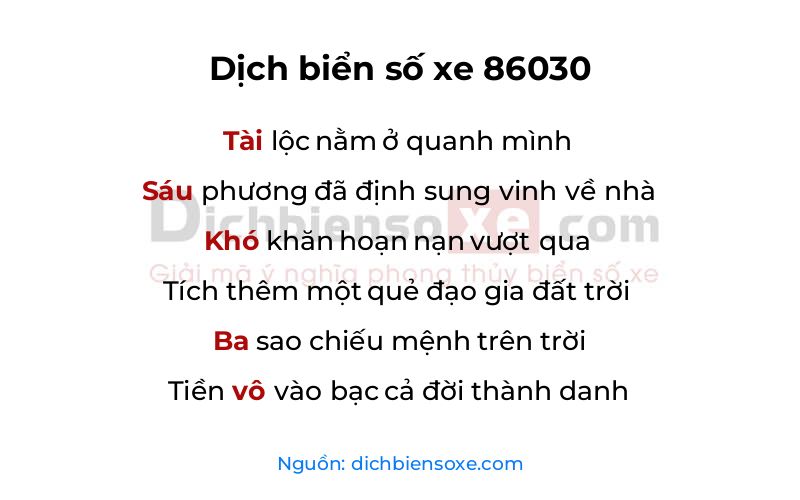 Dịch thơ biển số 86030