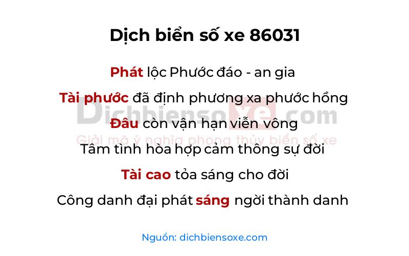 Dịch thơ biển số 86031