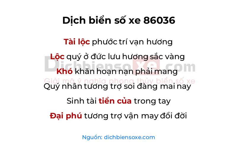 Dịch thơ biển số 86036
