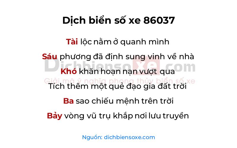 Dịch thơ biển số 86037
