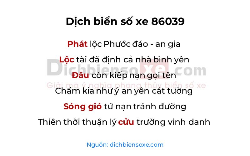 Dịch thơ biển số 86039