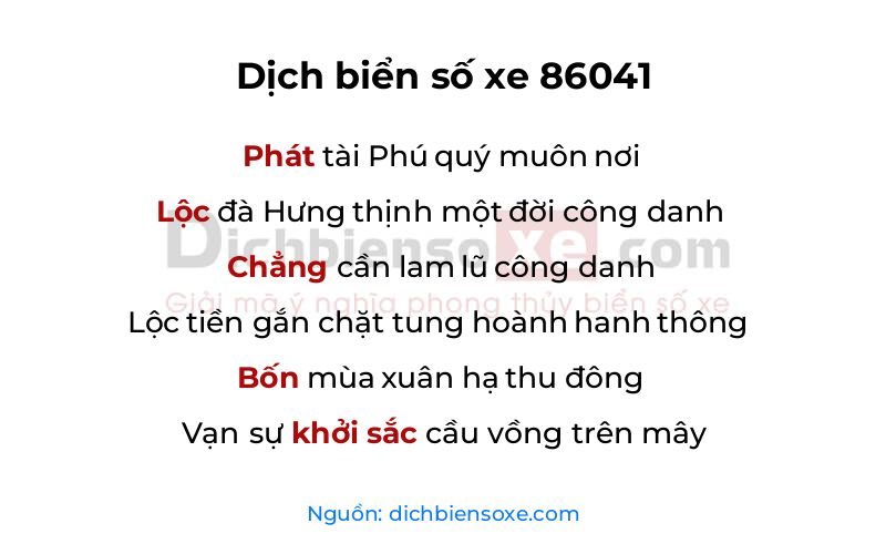 Dịch thơ biển số 86041