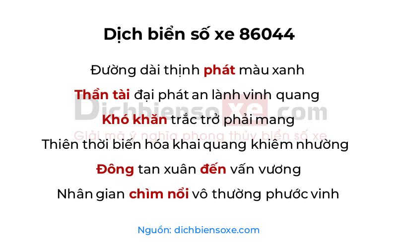 Dịch thơ biển số 86044