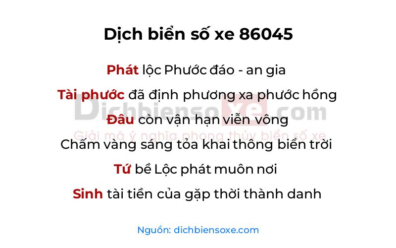 Dịch thơ biển số 86045