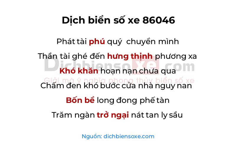 Dịch thơ biển số 86046