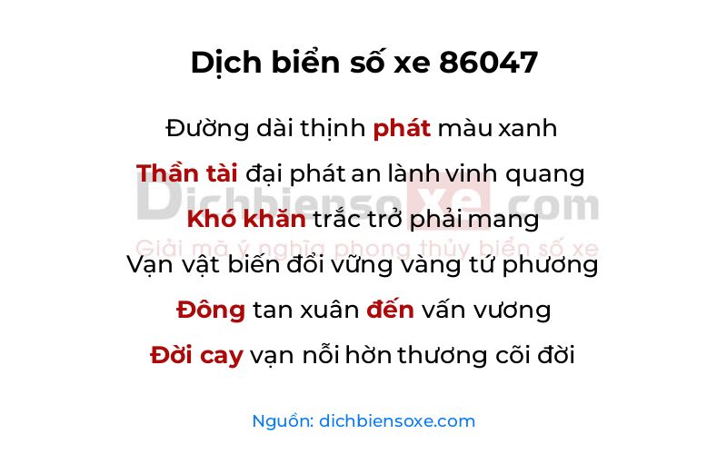 Dịch thơ biển số 86047