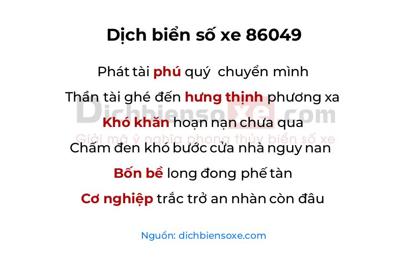 Dịch thơ biển số 86049