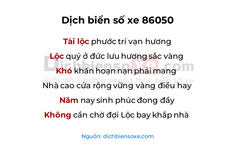 Dịch thơ biển số 86050