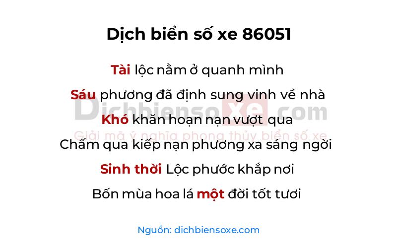Dịch thơ biển số 86051