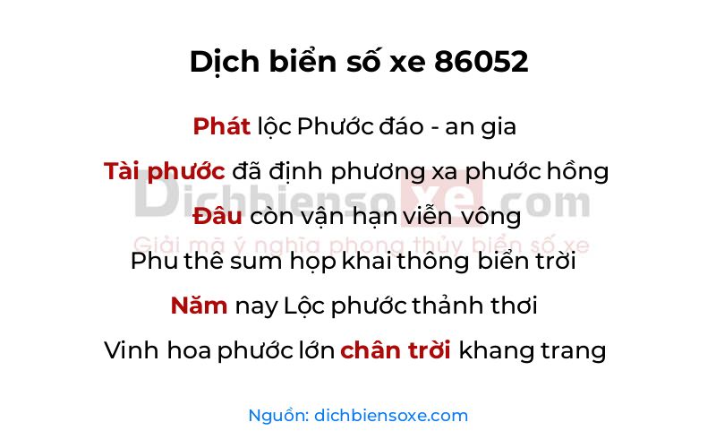 Dịch thơ biển số 86052
