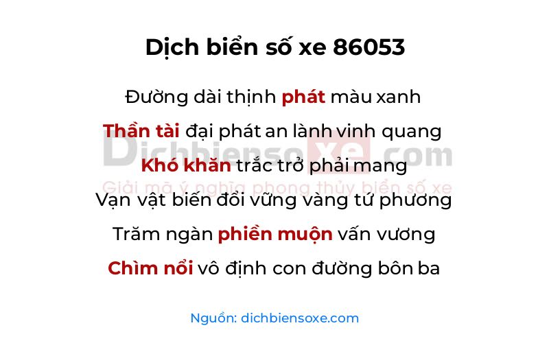 Dịch thơ biển số 86053