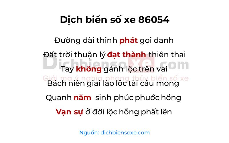 Dịch thơ biển số 86054