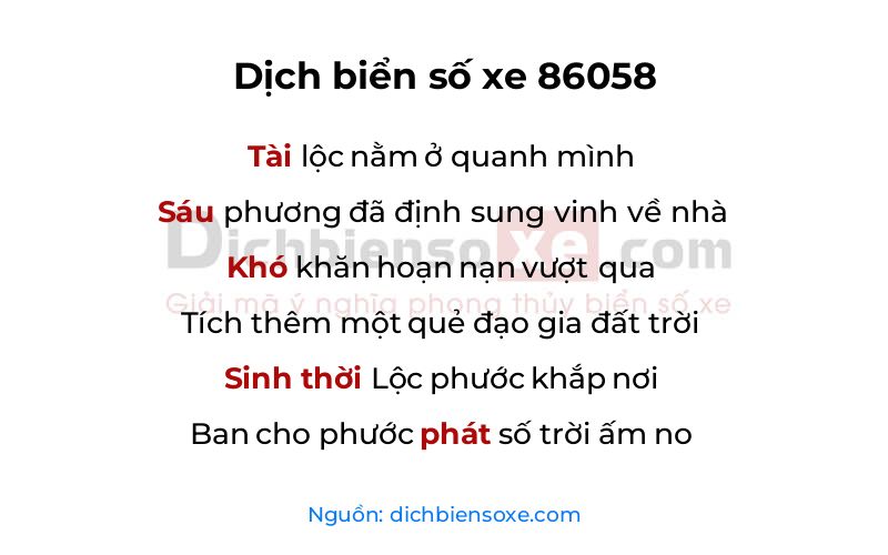 Dịch thơ biển số 86058