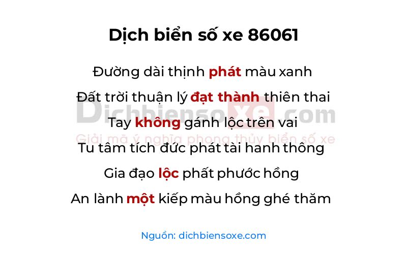 Dịch thơ biển số 86061