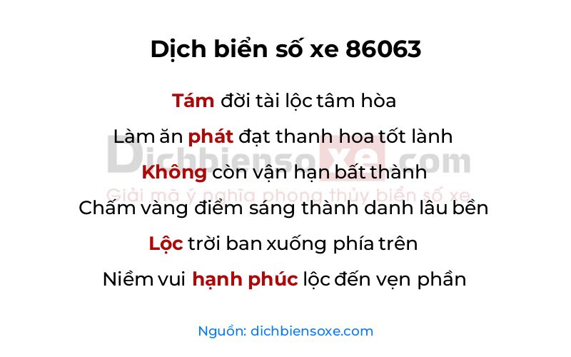 Dịch thơ biển số 86063