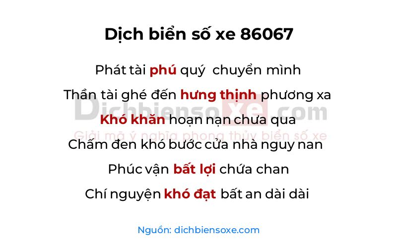 Dịch thơ biển số 86067