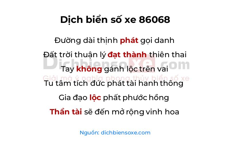 Dịch thơ biển số 86068