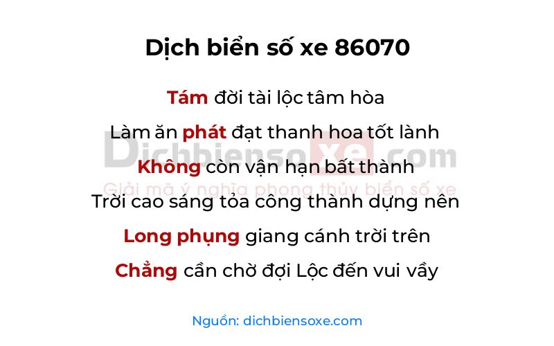 Dịch thơ biển số 86070