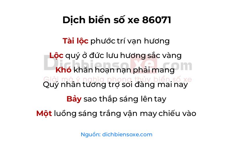 Dịch thơ biển số 86071