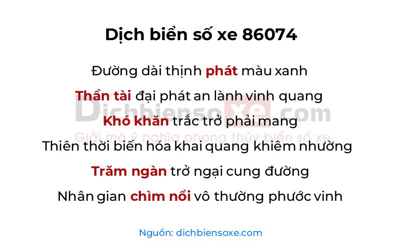 Dịch thơ biển số 86074