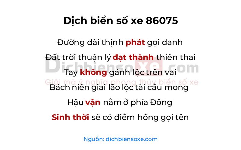 Dịch thơ biển số 86075