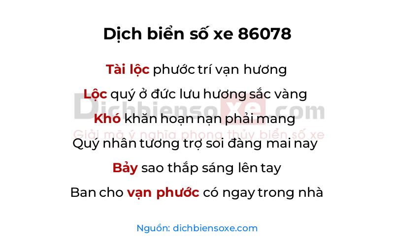 Dịch thơ biển số 86078