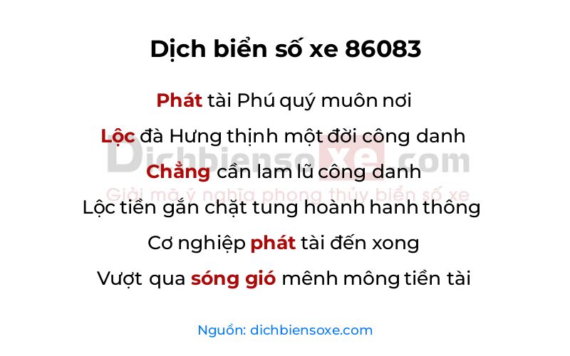 Dịch thơ biển số 86083