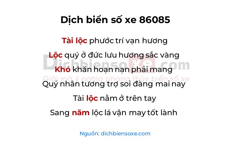 Dịch thơ biển số 86085
