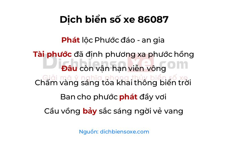 Dịch thơ biển số 86087