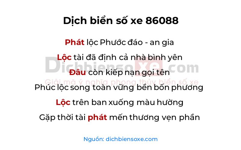 Dịch thơ biển số 86088