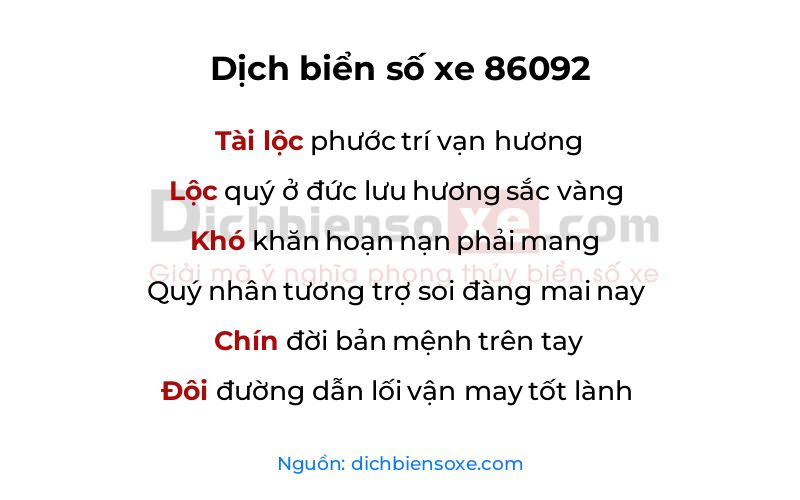 Dịch thơ biển số 86092