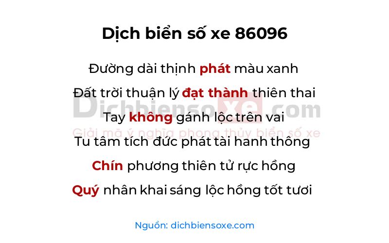 Dịch thơ biển số 86096