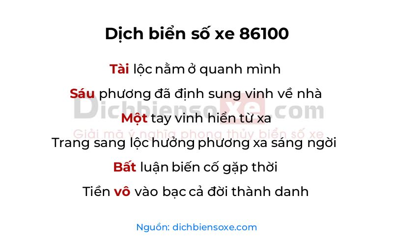 Dịch thơ biển số 86100