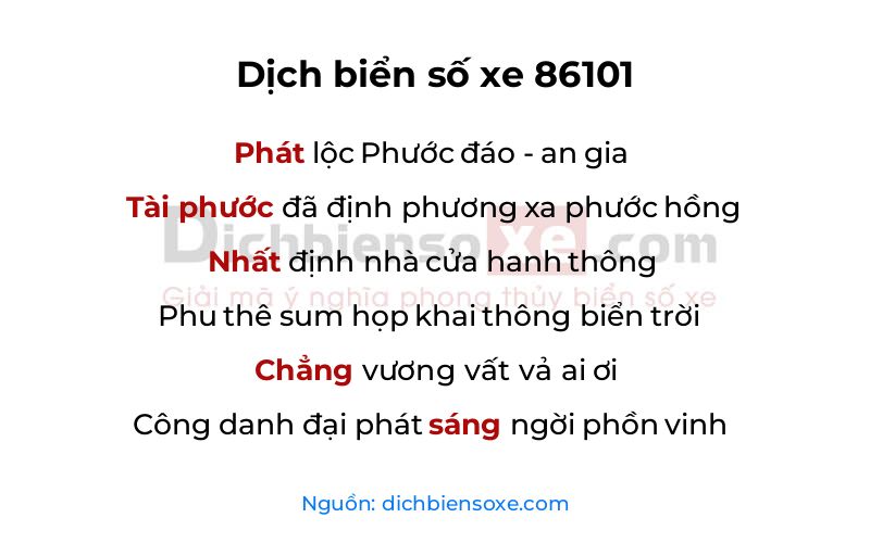 Dịch thơ biển số 86101