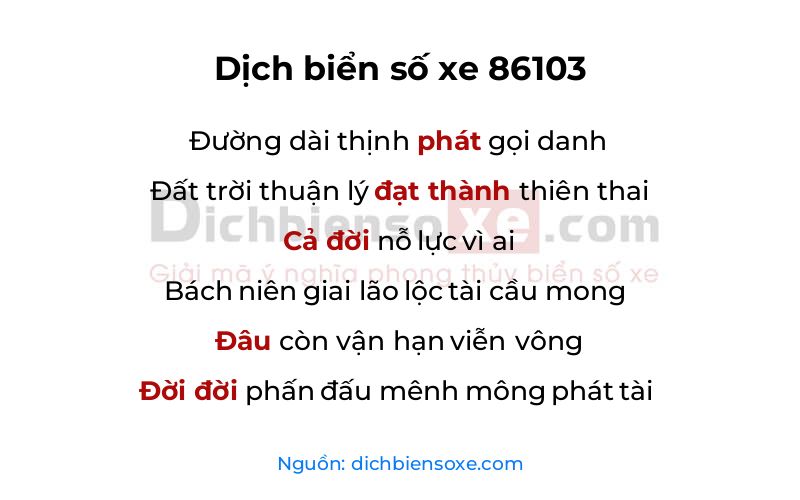 Dịch thơ biển số 86103