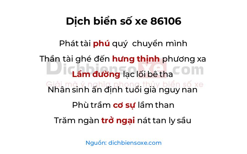 Dịch thơ biển số 86106