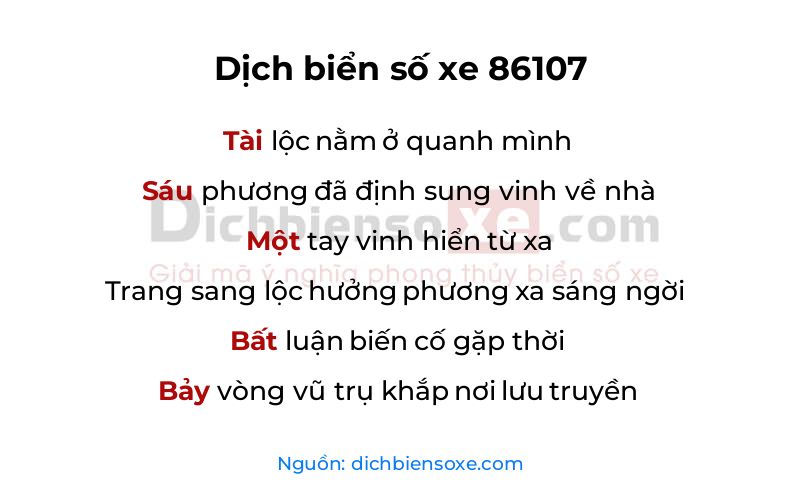 Dịch thơ biển số 86107