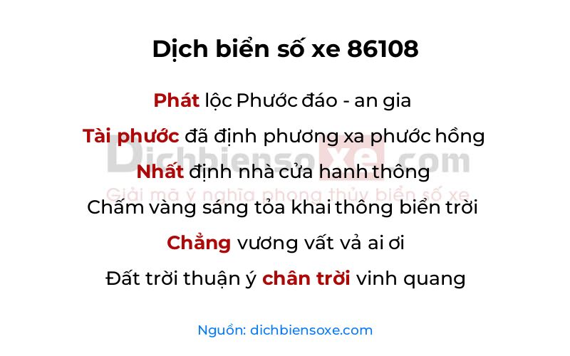 Dịch thơ biển số 86108