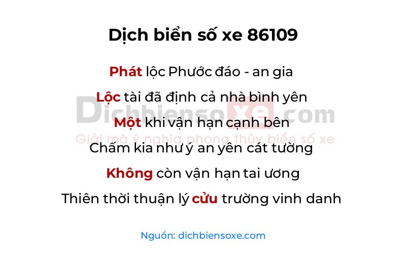 Dịch thơ biển số 86109