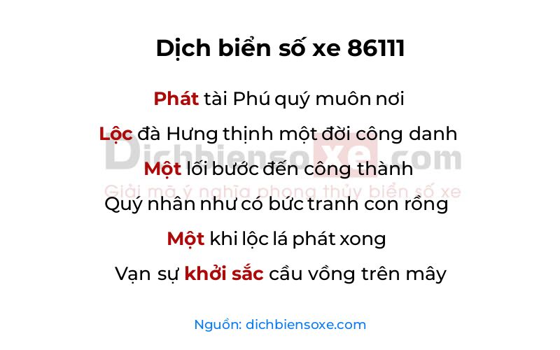 Dịch thơ biển số 86111