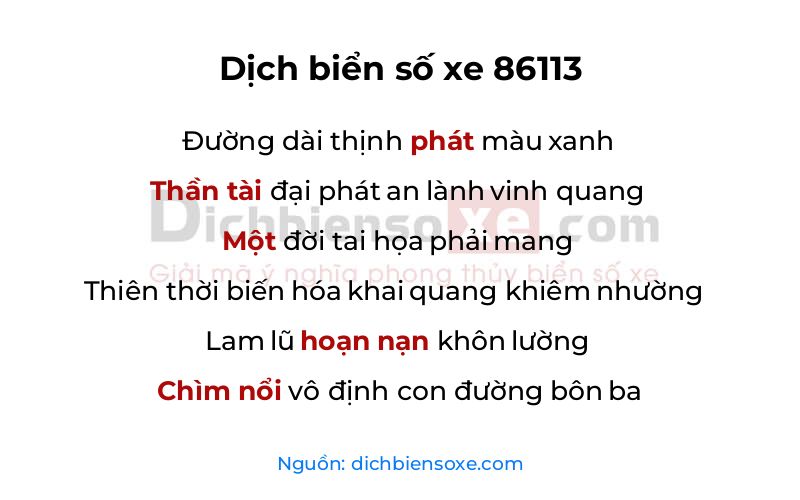 Dịch thơ biển số 86113