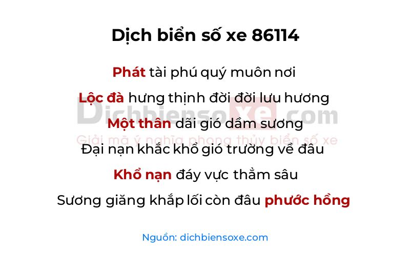 Dịch thơ biển số 86114