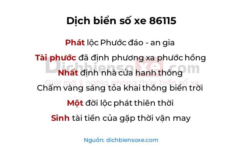 Dịch thơ biển số 86115