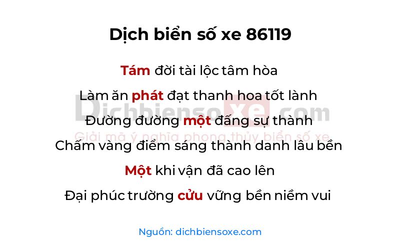 Dịch thơ biển số 86119